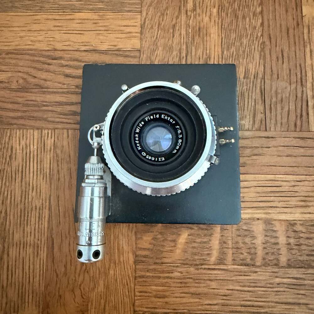 Kodak Wide Field Ektar 80mm f/6.3 Lens on Lens Board with Graflex Solenoid
